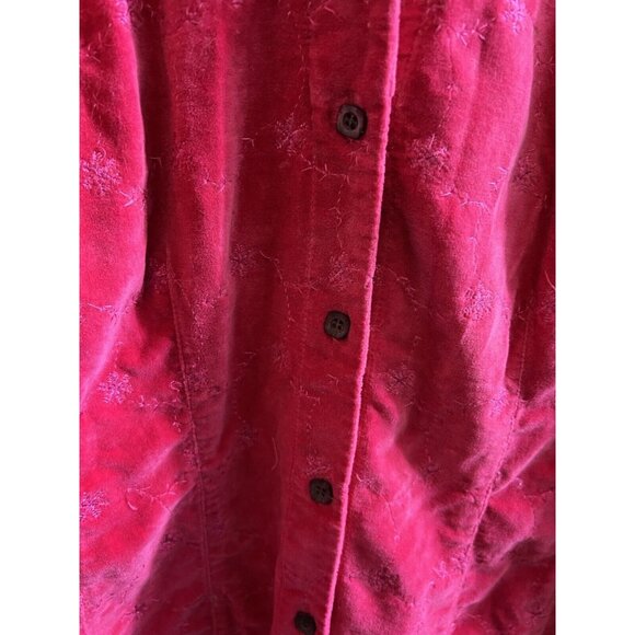 Northern Isles Womens Large Hot Pink Velvet Shacket Button Up Embroidered Cotton - Picture 4 of 8